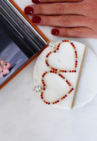 MULTI COLOUR STONE HEART DROP DANGLE EARRINGS