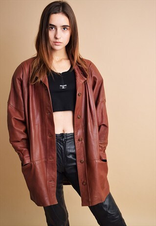 VINTAGE 90'S GENUINE LEATHER OVERSIZED JACKET