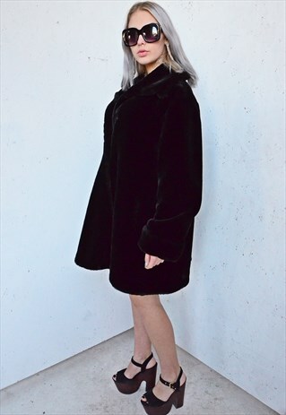 FAUX FUR VINTAGE BLACK ELEGANCE WINTER COAT
