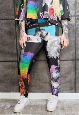 Gay leggings LGBT love Pride pants rainbow tights in black
