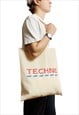 TECHNO TOTE BAG WITH PARODY TESCO JOKE PRINT