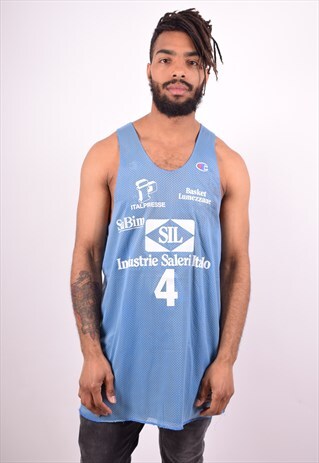 CHAMPION MENS VINTAGE REVERSIBLE VEST TOP LARGE BLUE 90S