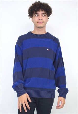 VINTAGE 90S TOMMY HILFIGER BLUE STRIPE SWEATER