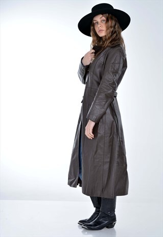 VINTAGE 90'S REAL LEATHER LONG TRENCH COAT