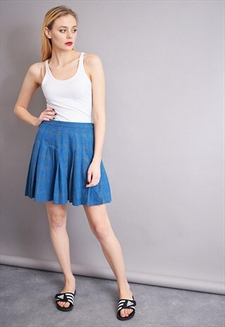 70'S MOD RETRO CLASSY CHECKED MINIMALIST PLEATED MINI SKIRT