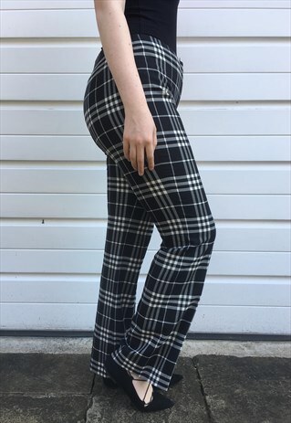 WOMENS BURBERRY TROUSERS BLACK NOVA CHECK PATTERNED PANTS