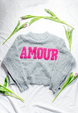 Grey Felted Love Text Jumper