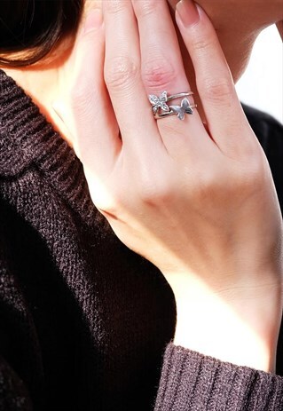 DOUBLE BUTTERFLY STERLING SILVER RING