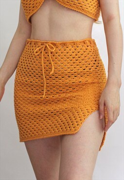 Golden Orange Crochet Sofia Mini Skirt