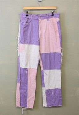 Vintage Jaded London Patchwork Jeans Purple Colour Block