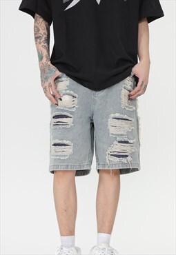 Ripped denim shorts premium shredded crop pants in blue