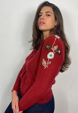 Vintage 90s Cardigan with floral embroidery