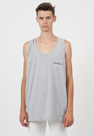 VINTAGE GREY CALVIN KLEIN LOGO CREW NECK TANK TOP