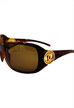 Chanel Sunglasses Shield Oversized Brown Tortoiseshell Gold 