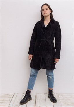 INC Vintage Women's S Suede Leather Overcoat Coat Faux Fur