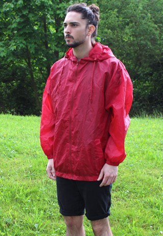 VINTAGE 90S FESTIVAL RAVE MAC JACKET - LARGE - RETRO - RED