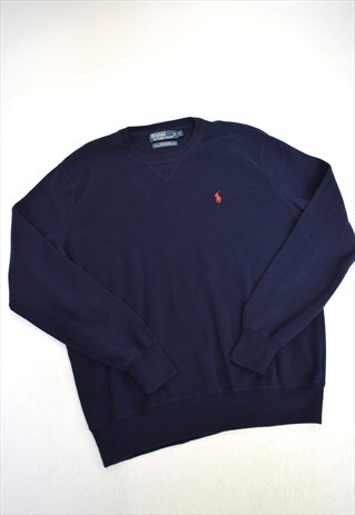 VINTAGE 90S POLO RALPH LAUREN NAVY KNIT JUMPER