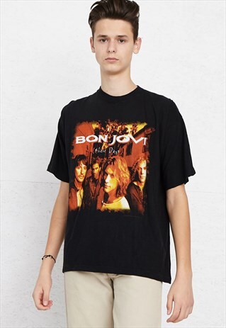 90S VINTAGE BLACK CREW NECK BON JOVI T-SHIRT