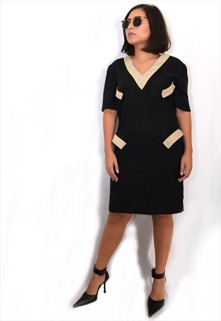 VINTAGE 80S FENDI BLACK/BEIGE LINEN DRESS