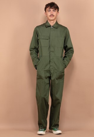 Vintage 80's Men Military Overalls in Khaki Green