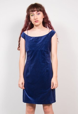VINTAGE 80'S MIDNIGHT BLUE VELVET SLEEVELESS MINI DRESS