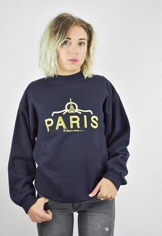 VINTAGE 90S PARIS SOUVENIR SWEATSHIRT W/GOLD EMBROIDERY