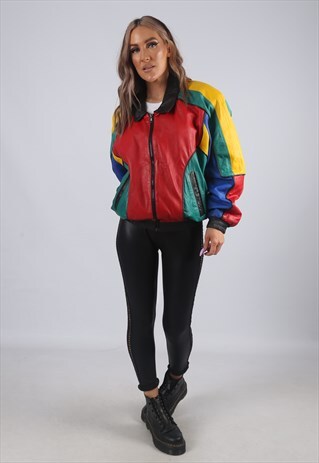 VINTAGE LEATHER BOMBER JACKET OVERSIZED UK 14 L (4AB)