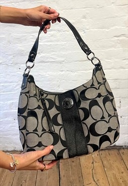 Coach Monogram Print Black & Grey Hobo Slouch Shoulder Bag