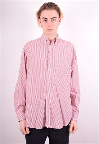 VALENTINO MENS VINTAGE SHIRT MEDIUM RED STRIPES 90S