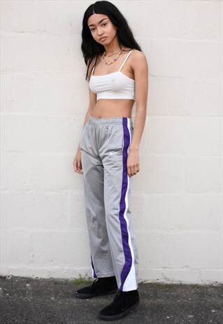VINTAGE NIKE SILVER & PURPLE SILKY NYLON TRACKIES
