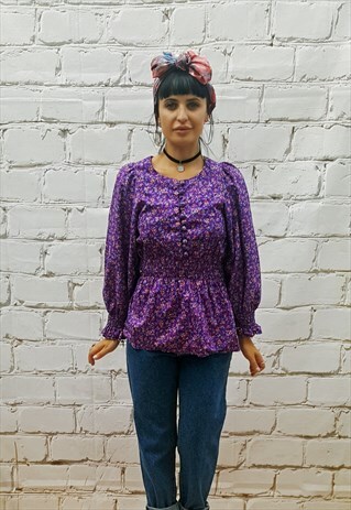 VINTAGE PURPLE PRINT LONG SLEEVED TOP
