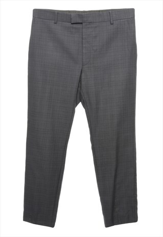 BEYOND RETRO VINTAGE GREY CHECKED TAPERED TROUSERS - W34
