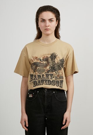 90S VINTAGE BROWN HARLEY DAVIDSON CREW NECK T-SHIRT