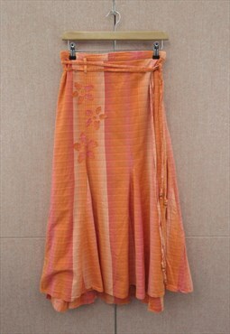 90's Grunge Vintage Orange Pink Floral Maxi Skirt Cotton