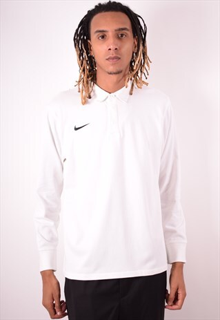 NIKE MENS VINTAGE RUGBY POLO SHIRT XL WHITE 90S