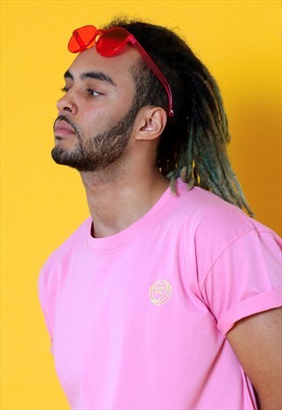 LUCKY YOU YELLOW ON PINK EMBROIDERED TSHIRT