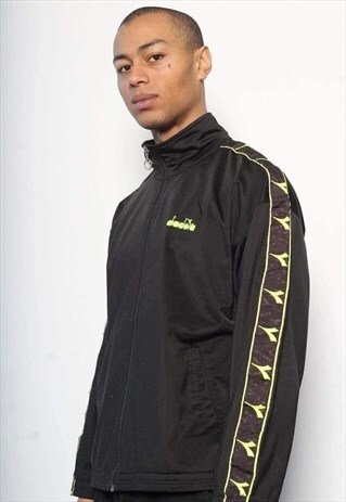 VINTAGE DIADORA TAPE LOGO TRACK JACKET BLACK