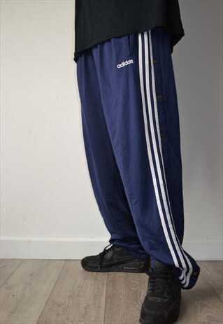 VINTAGE ADIDAS POPPERS DARK BLUE TRACKSUIT BOTTOMS 90'S Y2K