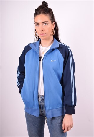 NIKE WOMENS VINTAGE TRACKSUIT TOP JACKET LARGE BLUE 90'S