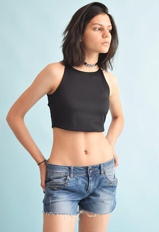 90'S STONEWASH DISTRESSED STUDDED FESTIVAL DENIM SHORTS