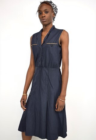 VINTAGE 90S NAVY LAPEL COLLAR POCKET DRESS