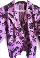 VINTAGE SUMMER PURPLE BLAZER BLOUSE BLACK ROSES 