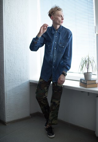 VINTAGE 90'S BLUE SOFT DENIM WASHED WESTERN SHIRT