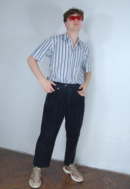 Vintage y2k stripped casual suit rave baggy shirt in blue 