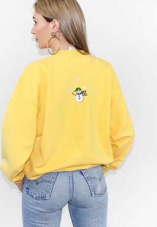 VINTAGE 90'S YELLOW SNOWMAN CHRISTMAS SWEATSHIRT