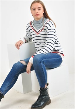 Vintage knitwear V neck striped jumper
