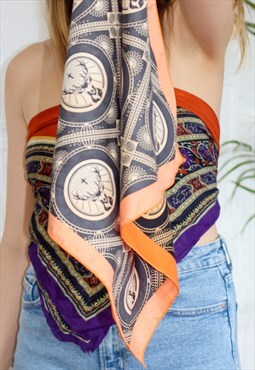 Vintage Satin Printed  Scarf