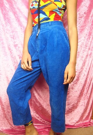 BLUE CORDUROY HIGH WAISTED TROUSERS