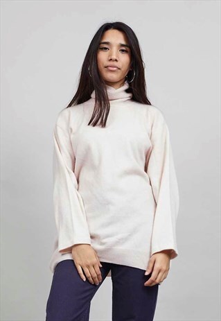 VINTAGE BABY PINK SUPER OVERSIZED CASHMERE ROLL NECK JUMPER