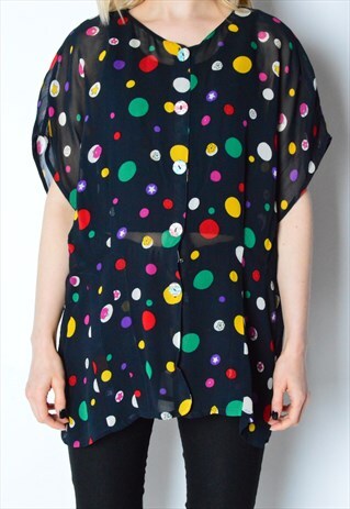 VINTAGE 80S COLOURFUL POLKA DOT STAR SEE THROUGH BLOUSE